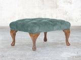 Queen Anne Footstool In Ocean Storm Vintage Velvet