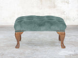 Queen Anne Footstool In Ocean Storm Vintage Velvet