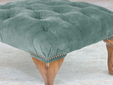 Queen Anne Footstool In Ocean Storm Vintage Velvet