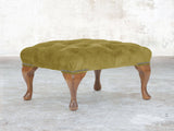 Queen Anne Footstool In Olive Vintage Velvet