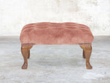 Queen Anne Footstool In Pink Blush Vintage Velvet