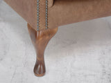 Queen Anne Wing Chair In Brown Vintage Leather