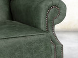 Queen Anne Wing Chair In Green Vintage Leather