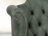 Queen Anne Wing Chair In Green Vintage Leather