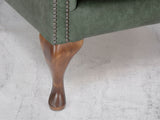 Queen Anne Wing Chair In Green Vintage Leather