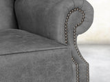 Queen Anne Wing Chair In Grey Vintage Leather