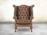 Queen Anne Wing Chair In Hickory Vintage Leather
