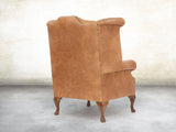 Queen Anne Wing Chair In Pecan Vintage Leather