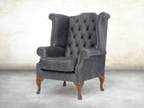 Queen Anne Wing Chair In Thunder Vintage Leather