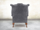 Queen Anne Wing Chair In Thunder Vintage Leather