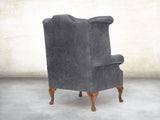 Queen Anne Wing Chair In Thunder Vintage Leather