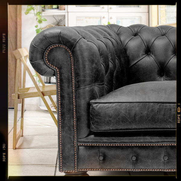 Alfred - A Black Vintage Leather Chesterfield Sofa