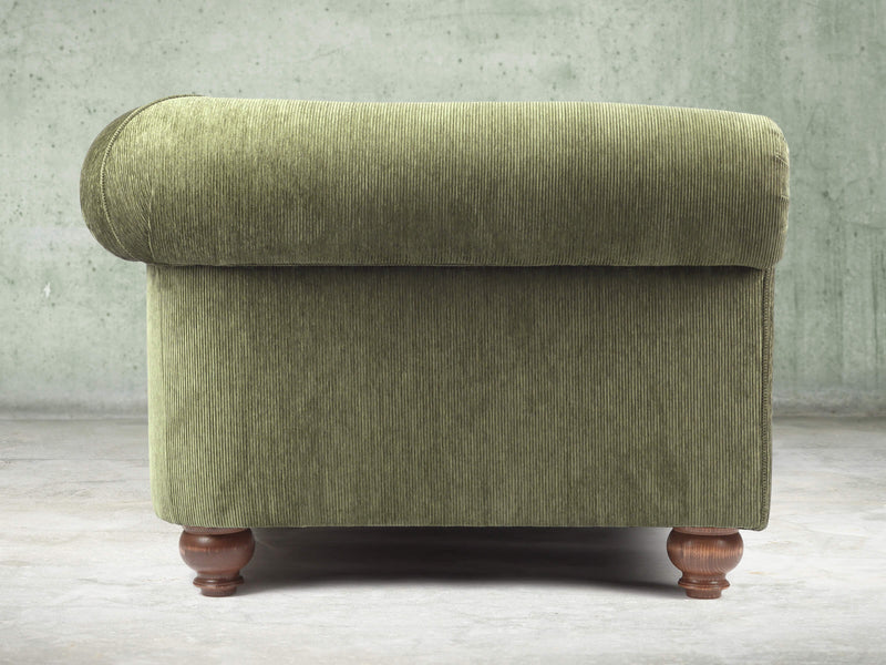 Tillie Bigger 3 Seat Chesterfield Sofa In Moss Funky Cord