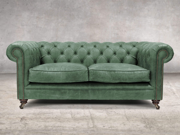 Alfred 2 Seat Chesterfield Sofa In Green Vintage Leather