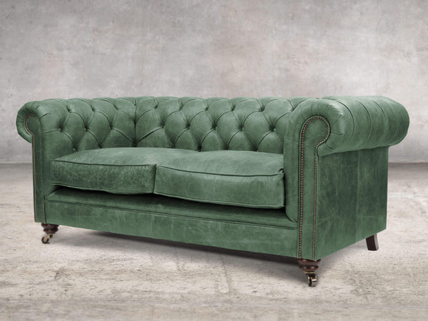 Alfred 2 Seat Chesterfield Sofa In Green Vintage Leather