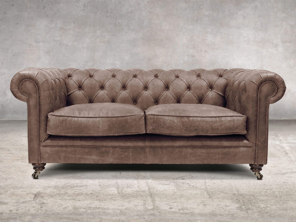 Alfred 2 Seat Chesterfield Sofa In Hickory Vintage Leather