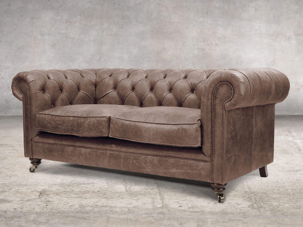 Alfred 2 Seat Chesterfield Sofa In Hickory Vintage Leather