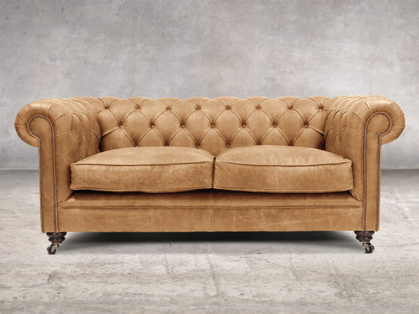 Alfred 2 Seat Chesterfield Sofa In Tan Vintage Leather