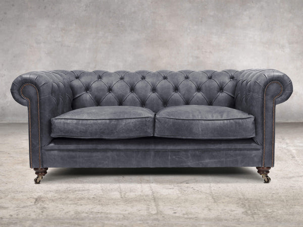 Alfred 2 Seat Chesterfield Sofa In Thunder Vintage Leather