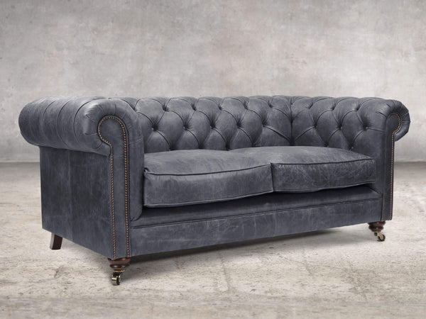 Alfred 2 Seat Chesterfield Sofa In Thunder Vintage Leather