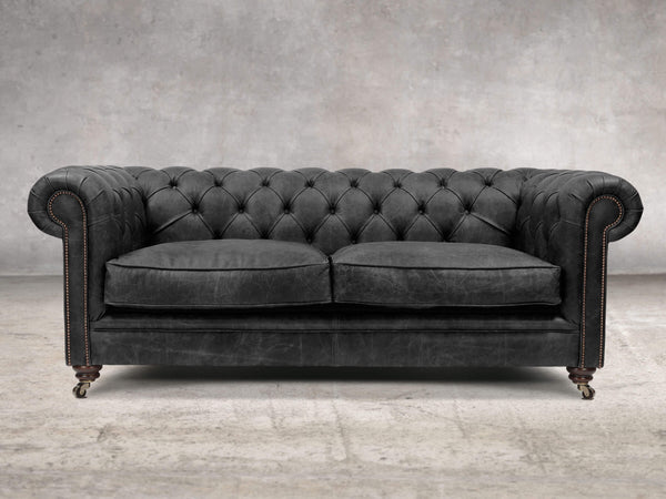 Alfred 3 Seat Chesterfield Sofa In Black Vintage Leather