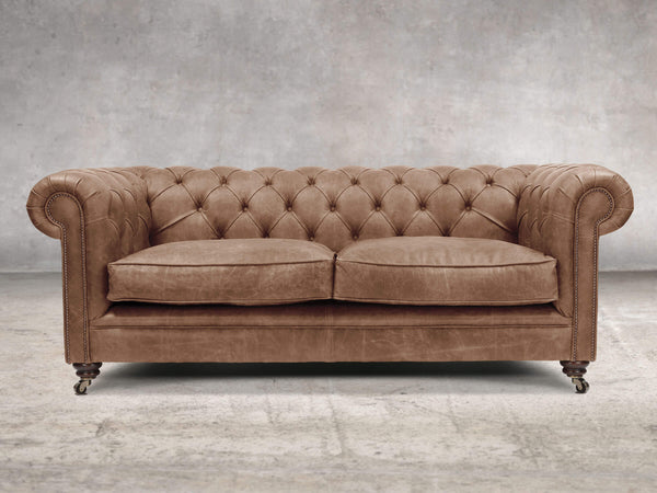 Alfred 3 Seat Chesterfield Sofa In Brown Vintage Leather