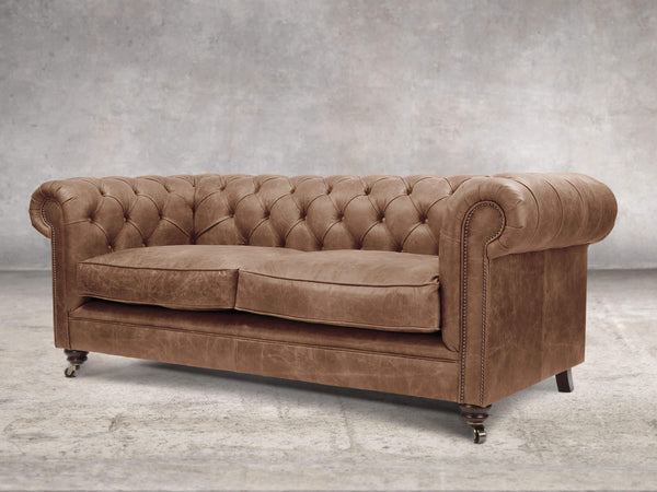 Alfred 3 Seat Chesterfield Sofa In Brown Vintage Leather