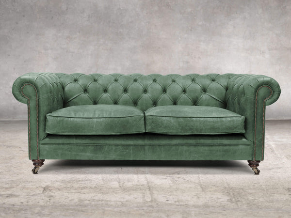 Alfred 3 Seat Chesterfield Sofa In Green Vintage Leather