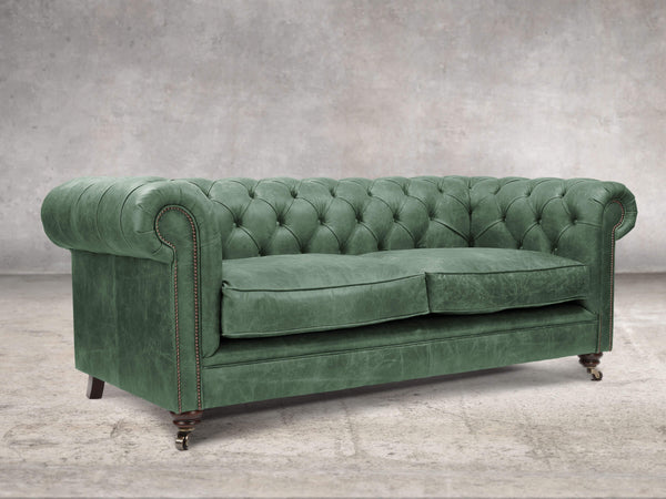 Alfred 3 Seat Chesterfield Sofa In Green Vintage Leather