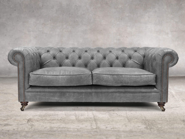 Alfred 3 Seat Chesterfield Sofa In Grey Vintage Leather