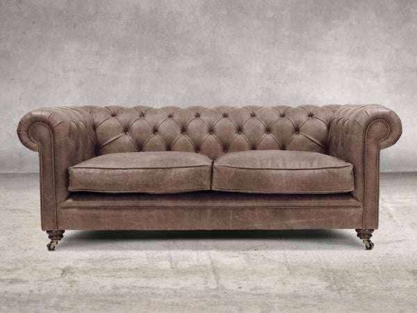 Alfred 3 Seat Chesterfield Sofa In Hickory Vintage Leather