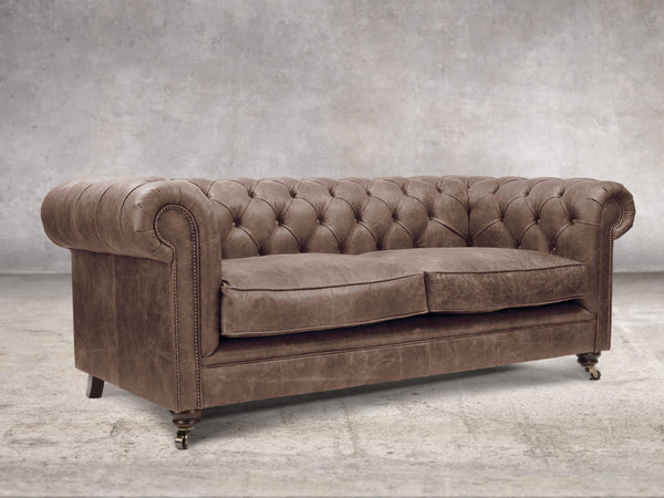 Alfred 3 Seat Chesterfield Sofa In Hickory Vintage Leather