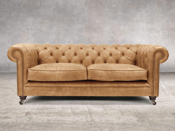 Alfred 3 Seat Chesterfield Sofa In Tan Vintage Leather