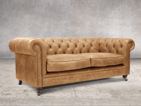 Alfred 3 Seat Chesterfield Sofa In Tan Vintage Leather