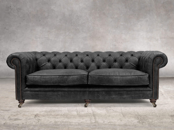 Alfred 4 Seat Chesterfield Sofa In Black Vintage Leather