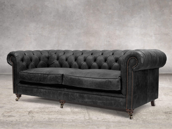 Alfred 4 Seat Chesterfield Sofa In Black Vintage Leather