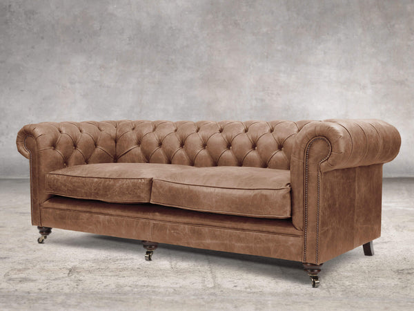 Alfred 4 Seat Chesterfield Sofa In Brown Vintage Leather