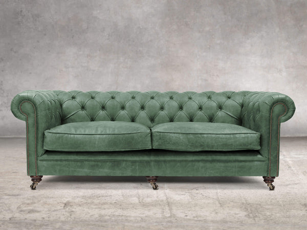 Alfred 4 Seat Chesterfield Sofa In Green Vintage Leather