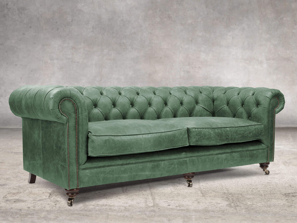 Alfred 4 Seat Chesterfield Sofa In Green Vintage Leather