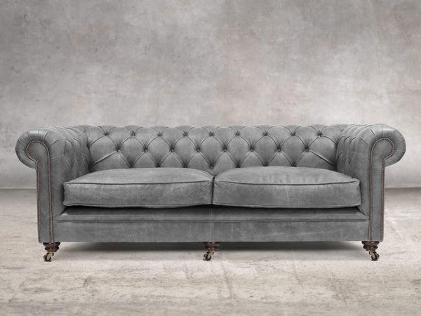 Alfred 4 Seat Chesterfield Sofa In Grey Vintage Leather