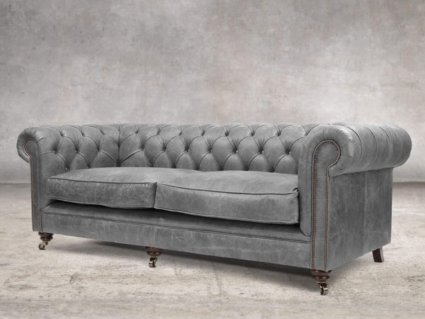 Alfred 4 Seat Chesterfield Sofa In Grey Vintage Leather