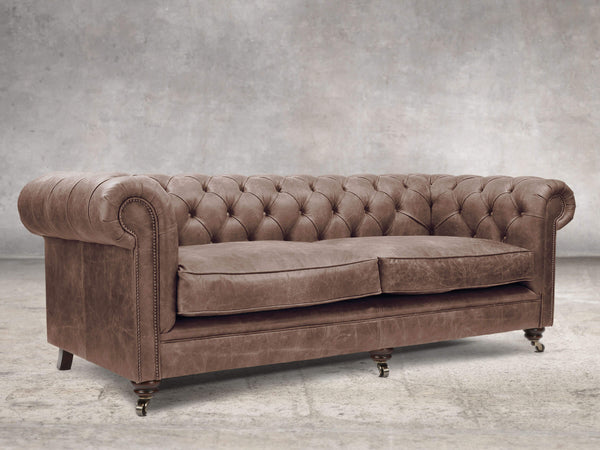 Alfred 4 Seat Chesterfield Sofa In Hickory Vintage Leather