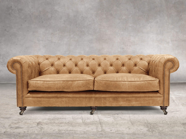 Alfred 4 Seat Chesterfield Sofa In Tan Vintage Leather