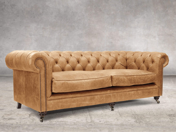 Alfred 4 Seat Chesterfield Sofa In Tan Vintage Leather