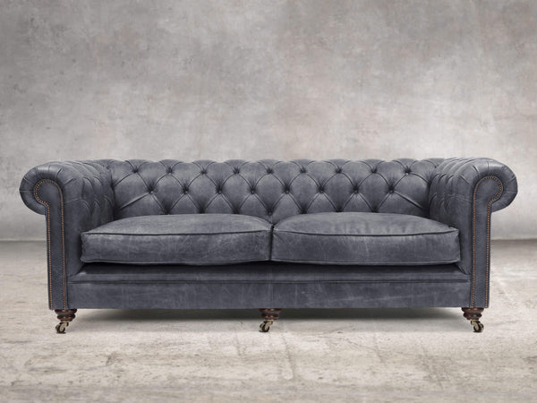 Alfred 4 Seat Chesterfield Sofa In Thunder Vintage Leather