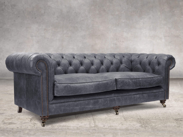 Alfred 4 Seat Chesterfield Sofa In Thunder Vintage Leather