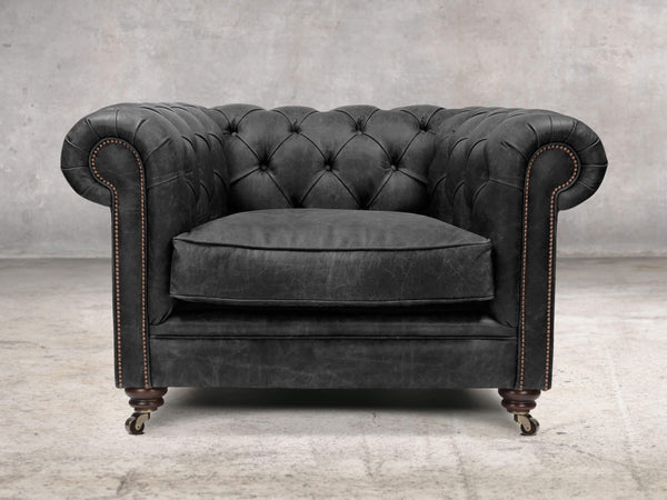 Alfred Chesterfield Chair In Black Vintage Leather