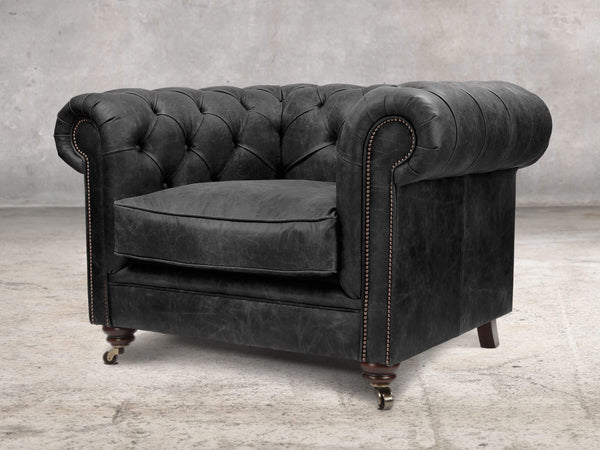 Alfred Chesterfield Chair In Black Vintage Leather