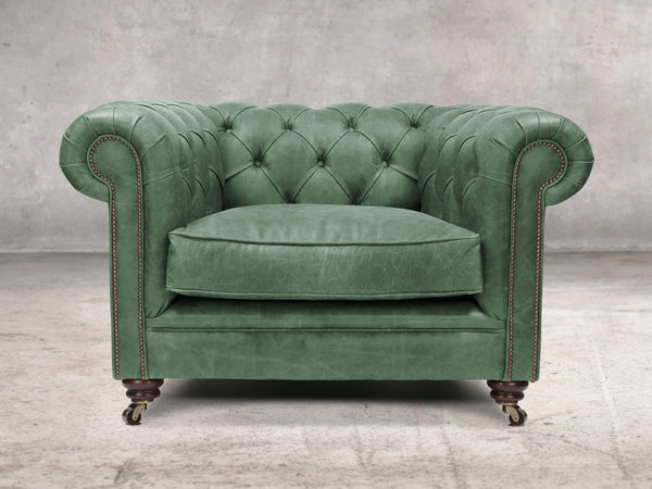 Alfred Chesterfield Chair In Green Vintage Leather