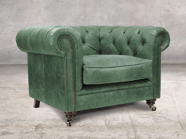 Alfred Chesterfield Chair In Green Vintage Leather